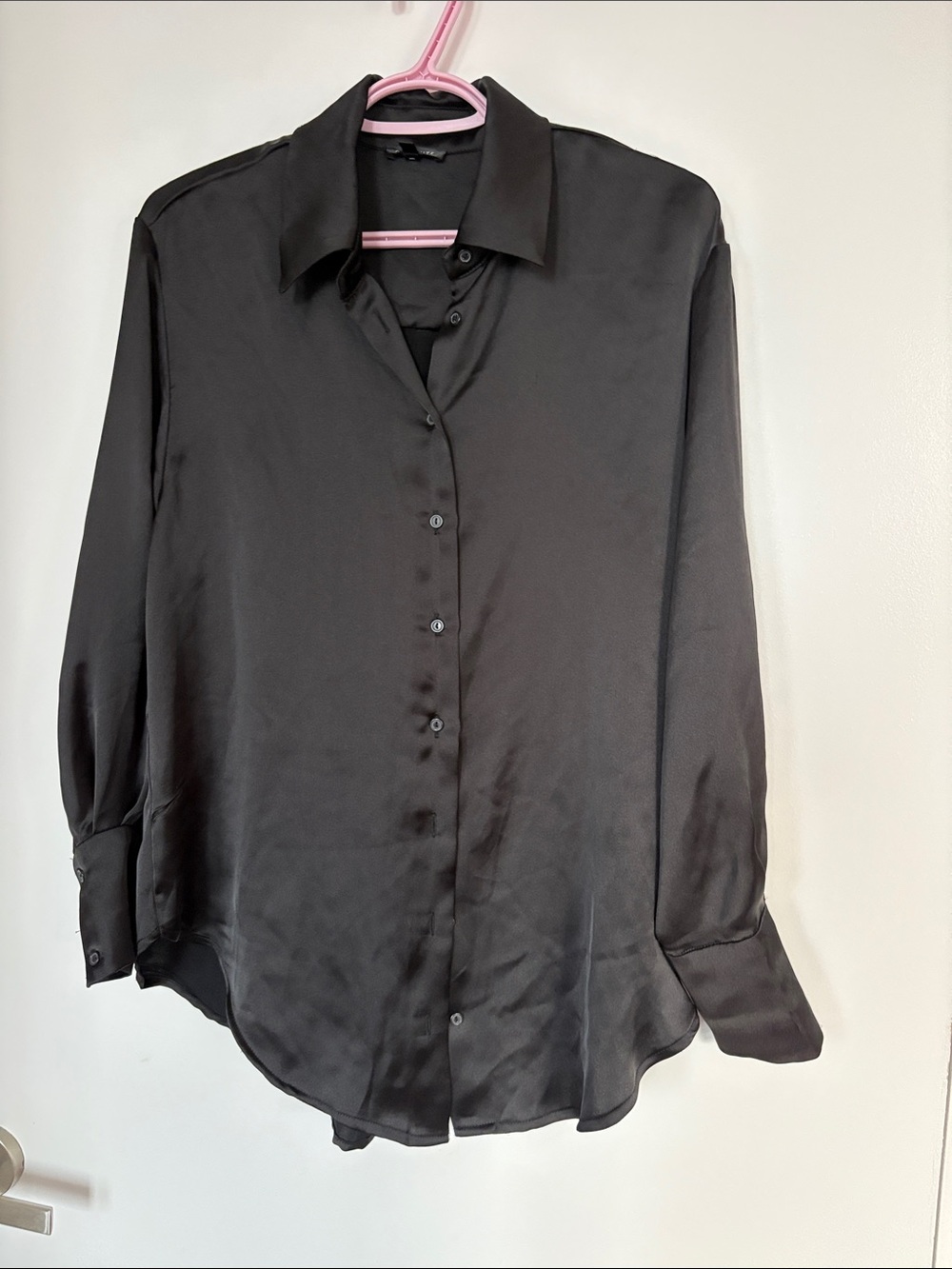 Dynamite Black Satin Button-Up Dress Shirt